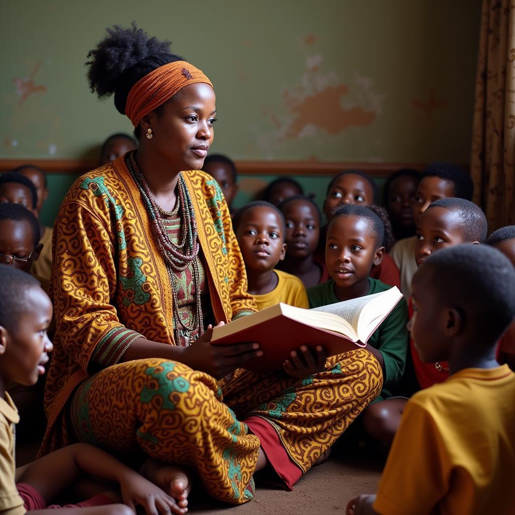 African storyteller captivating children