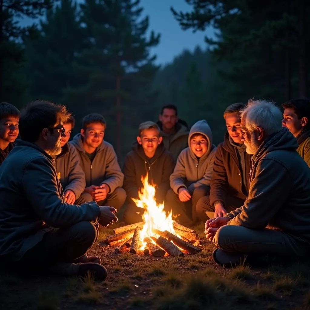 African storytelling around a fire