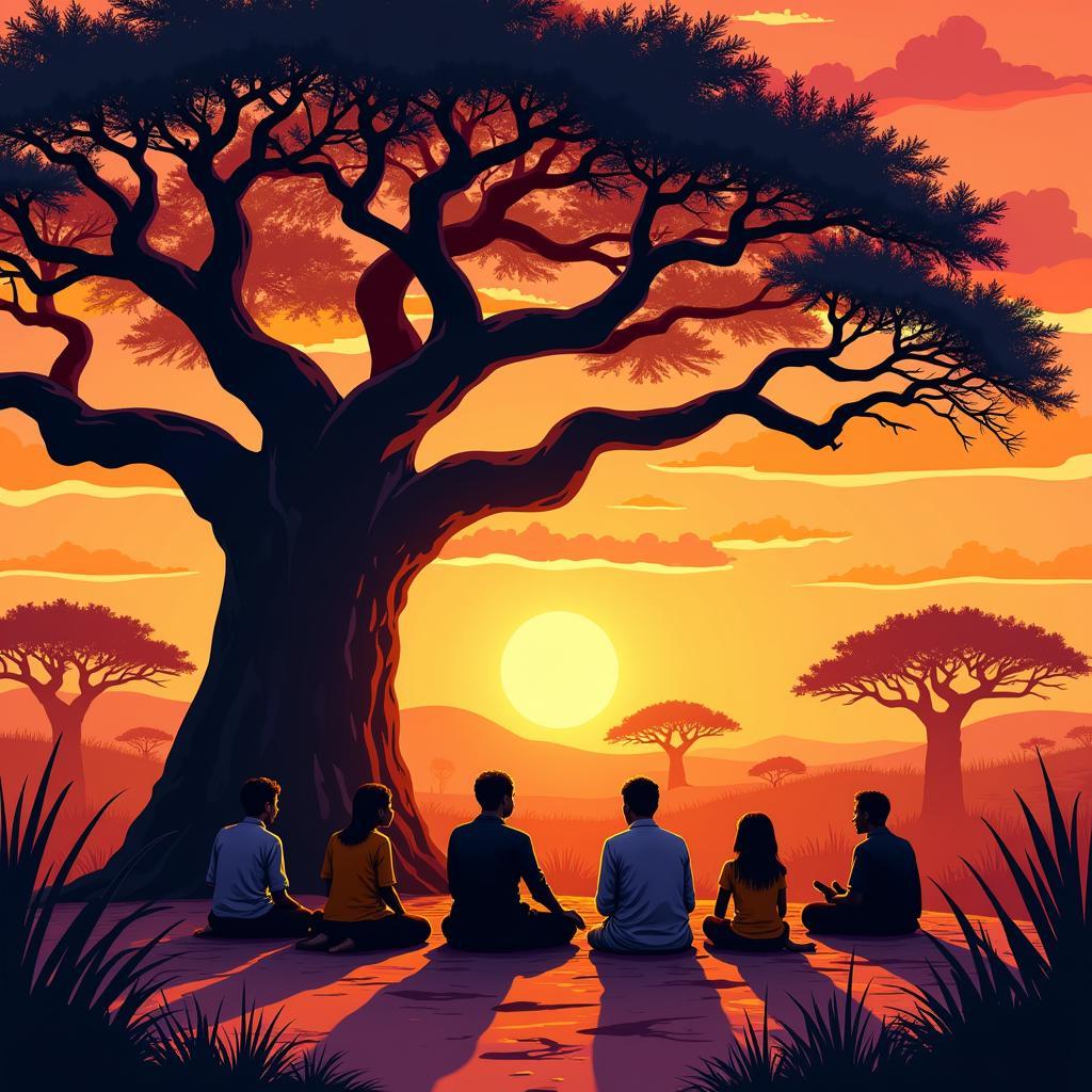 African Storytelling Under Baobab Tree