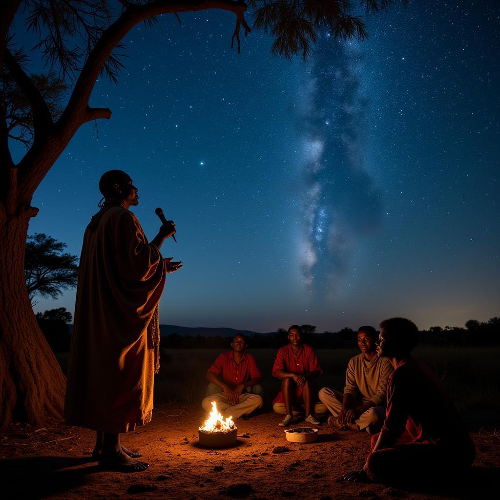 Griot Sharing Stories Under the African Sky