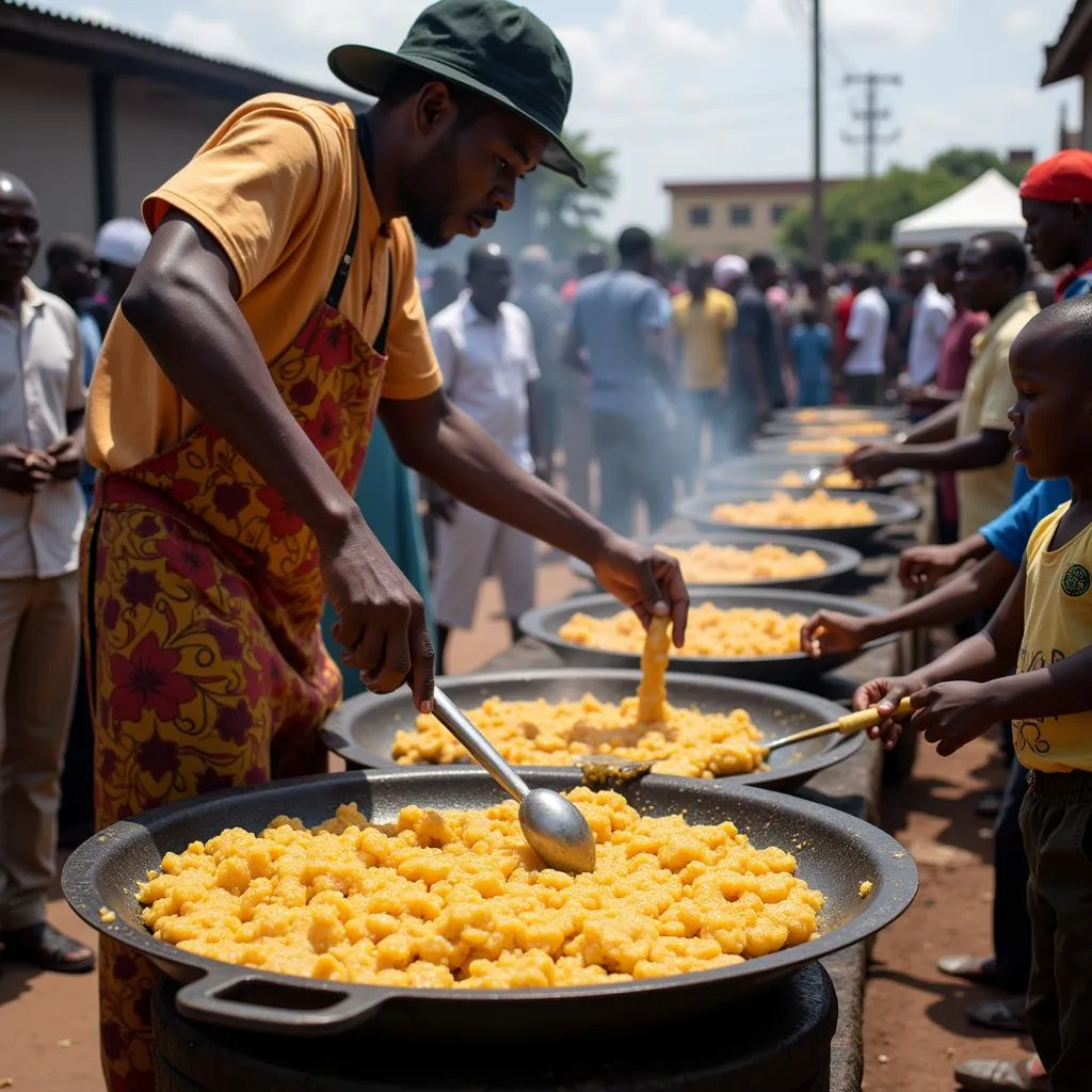 A street food vendor prepares African breakfast jaggay in Nigeria