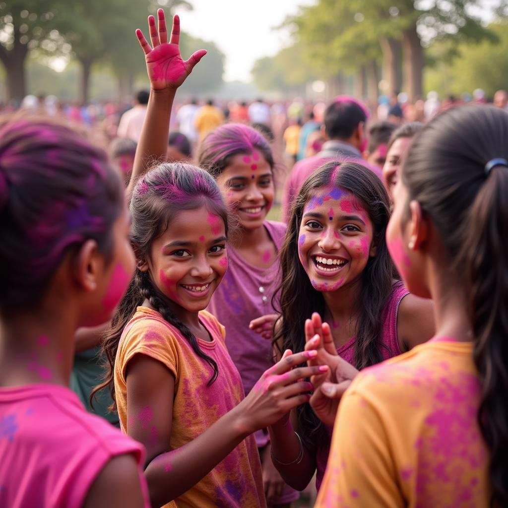 African students celebrating Holi festival with Indian peers