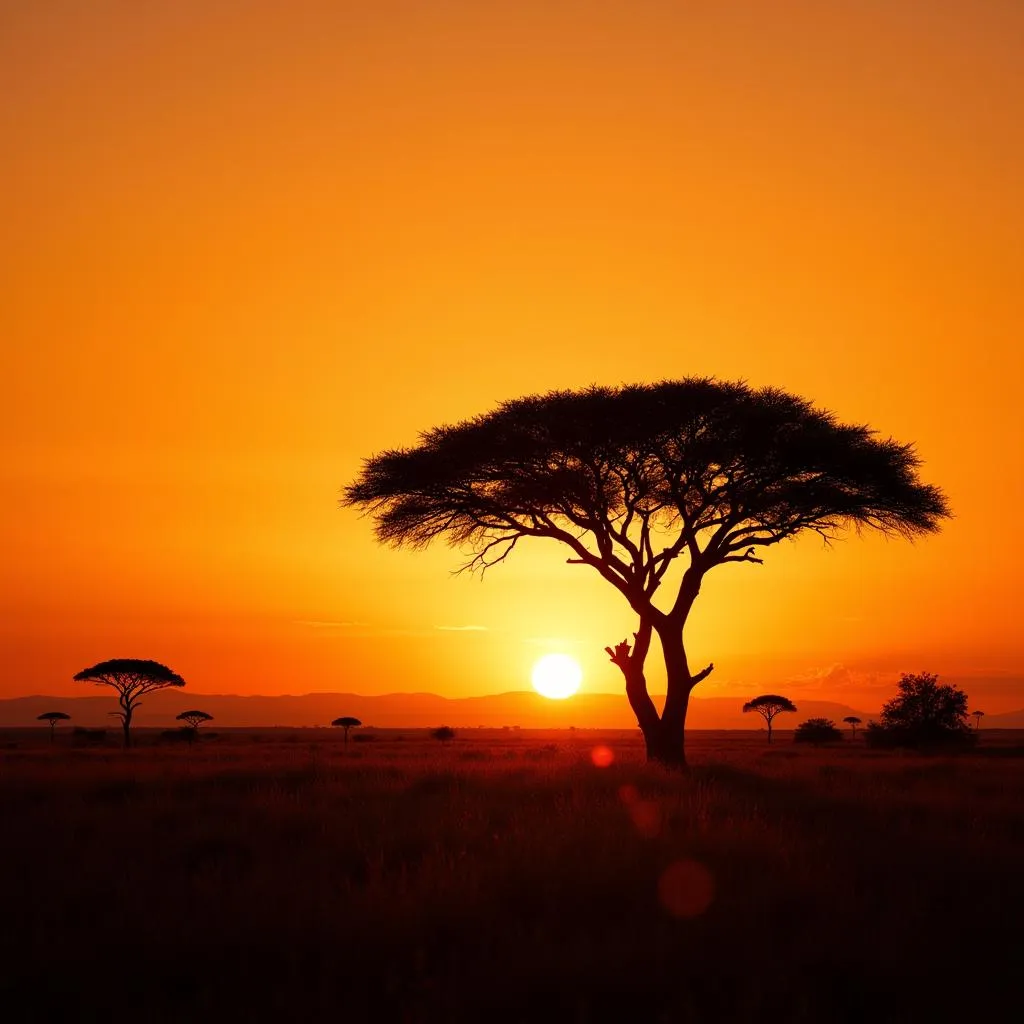 Spectacular African sunset over the savanna