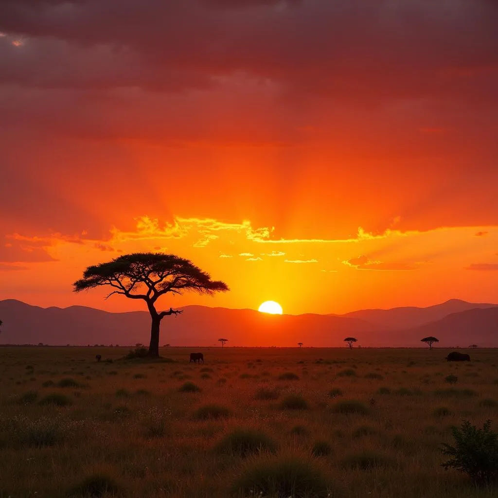 African Sunset Over Savannah with B284BE Background