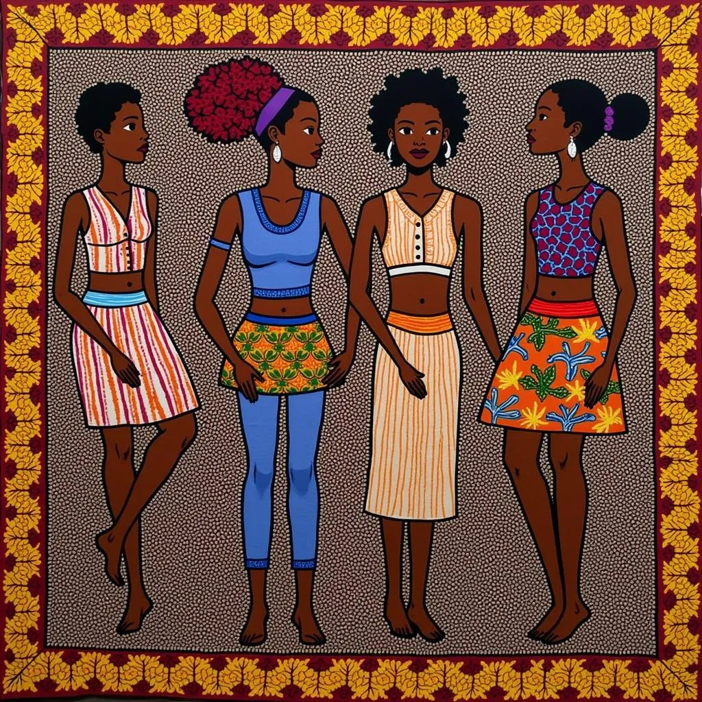 African Textile with Symbolic Female Figures