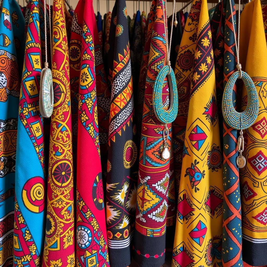 Colorful Display of African Textiles and Jewelry