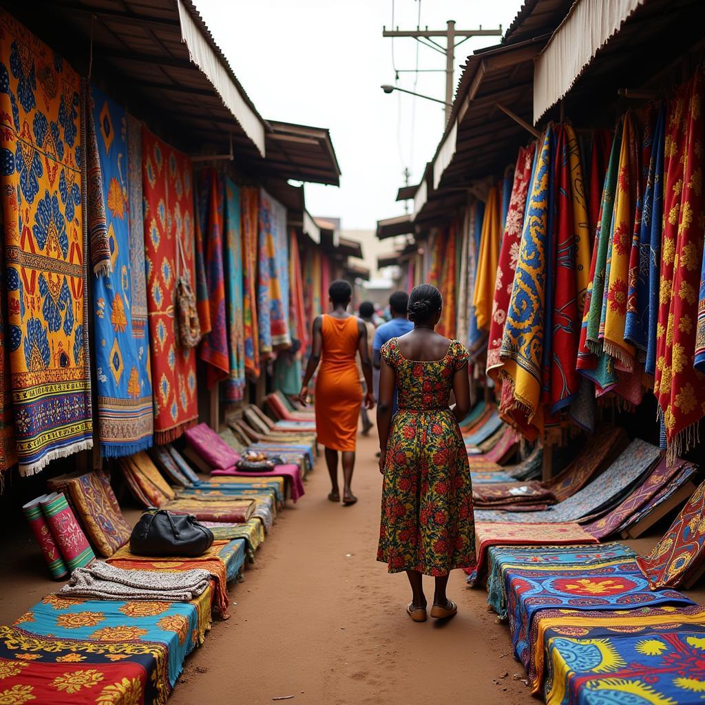 Colorful African Textiles in a Local Market