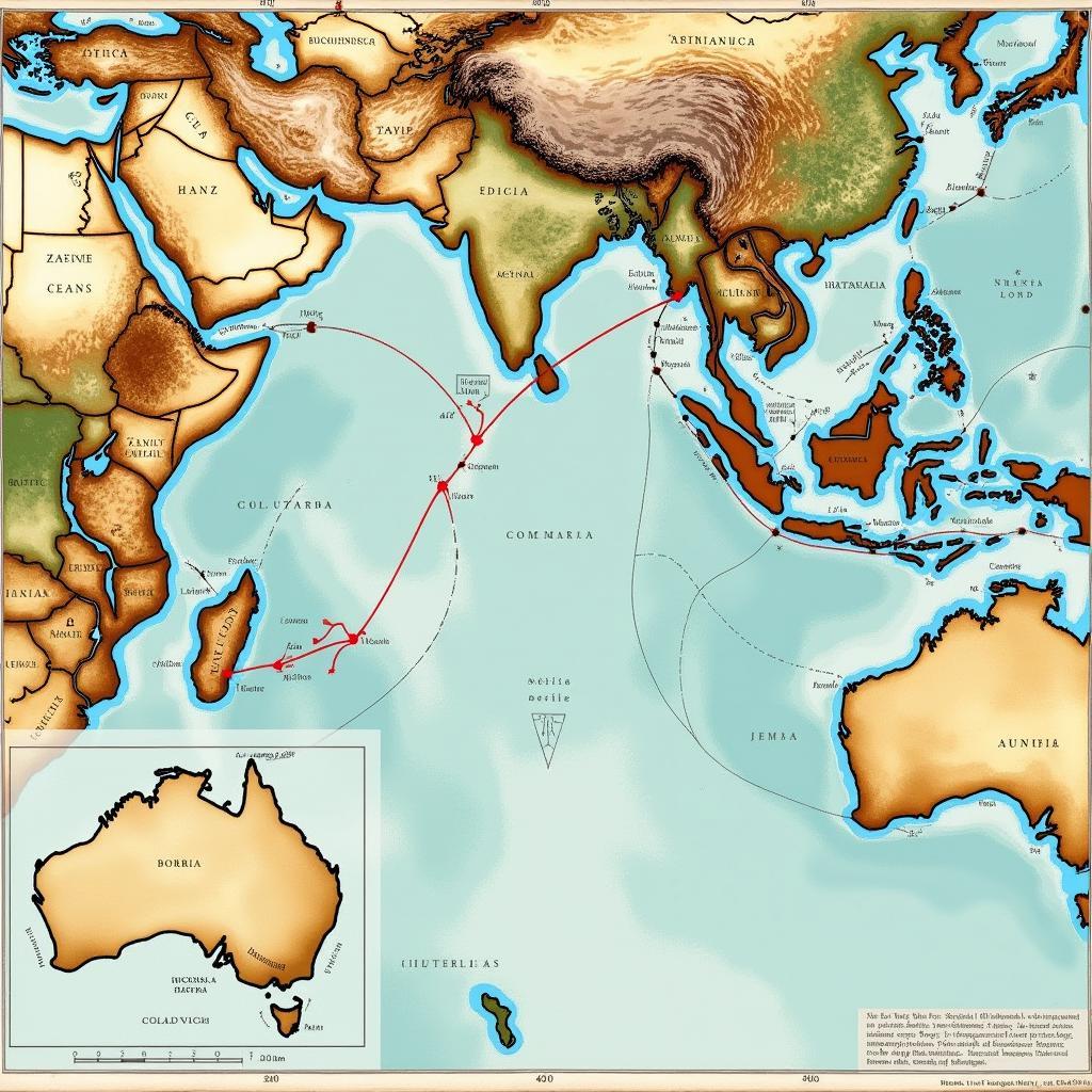 Map depicting potential African trade routes reaching Australia