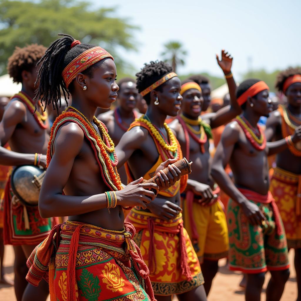 African tribe celebrates with music and dance