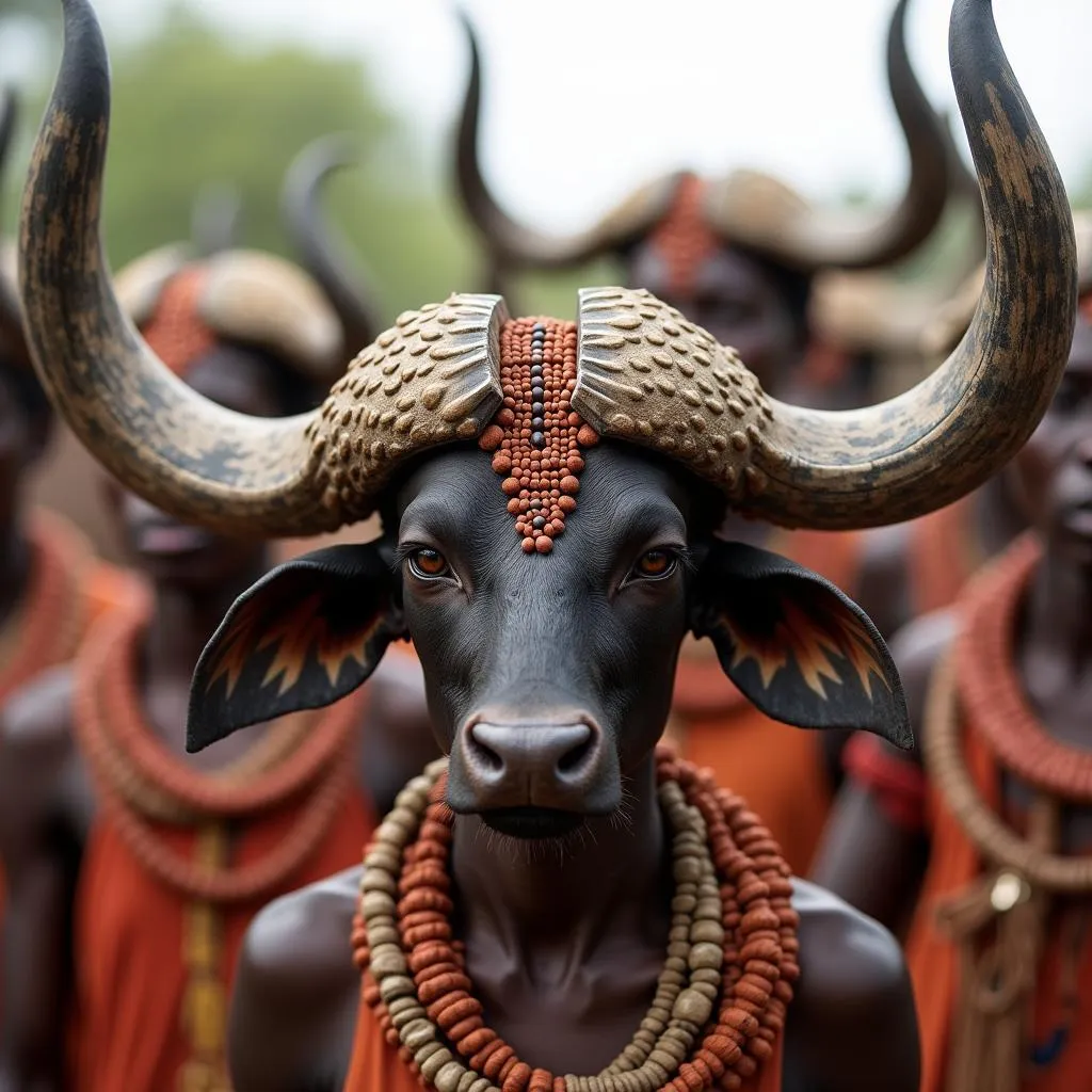 African tribal ceremony incorporating buffalo horns