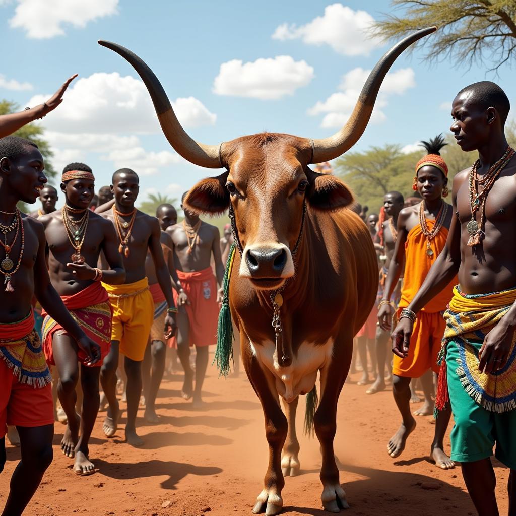 An African tribal ceremony with cattle