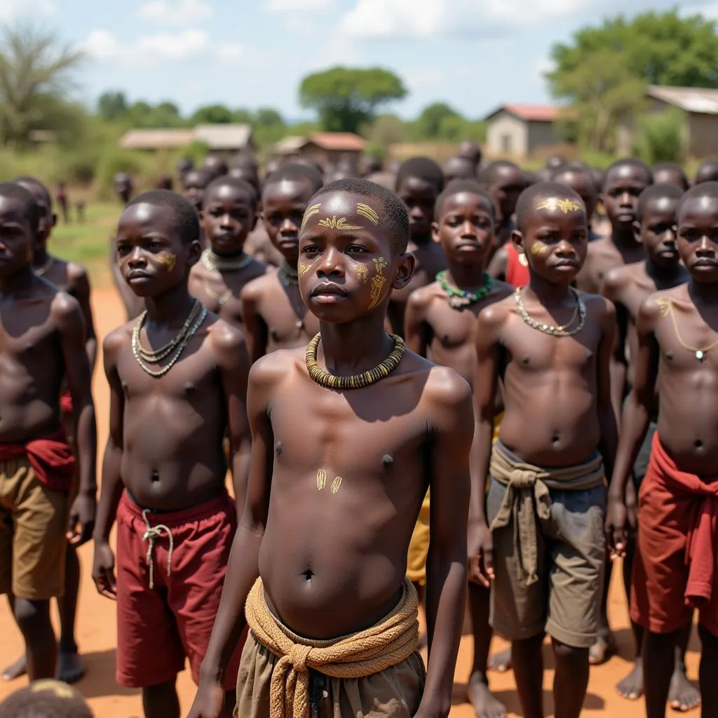 African tribal ceremony with young boys