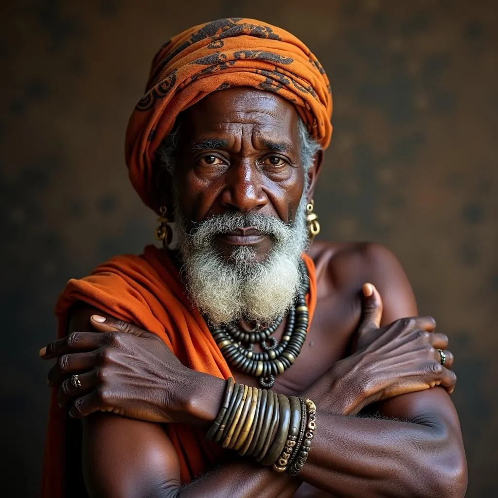 African Tribal Elder Wearing Elephant Hair Bracelet