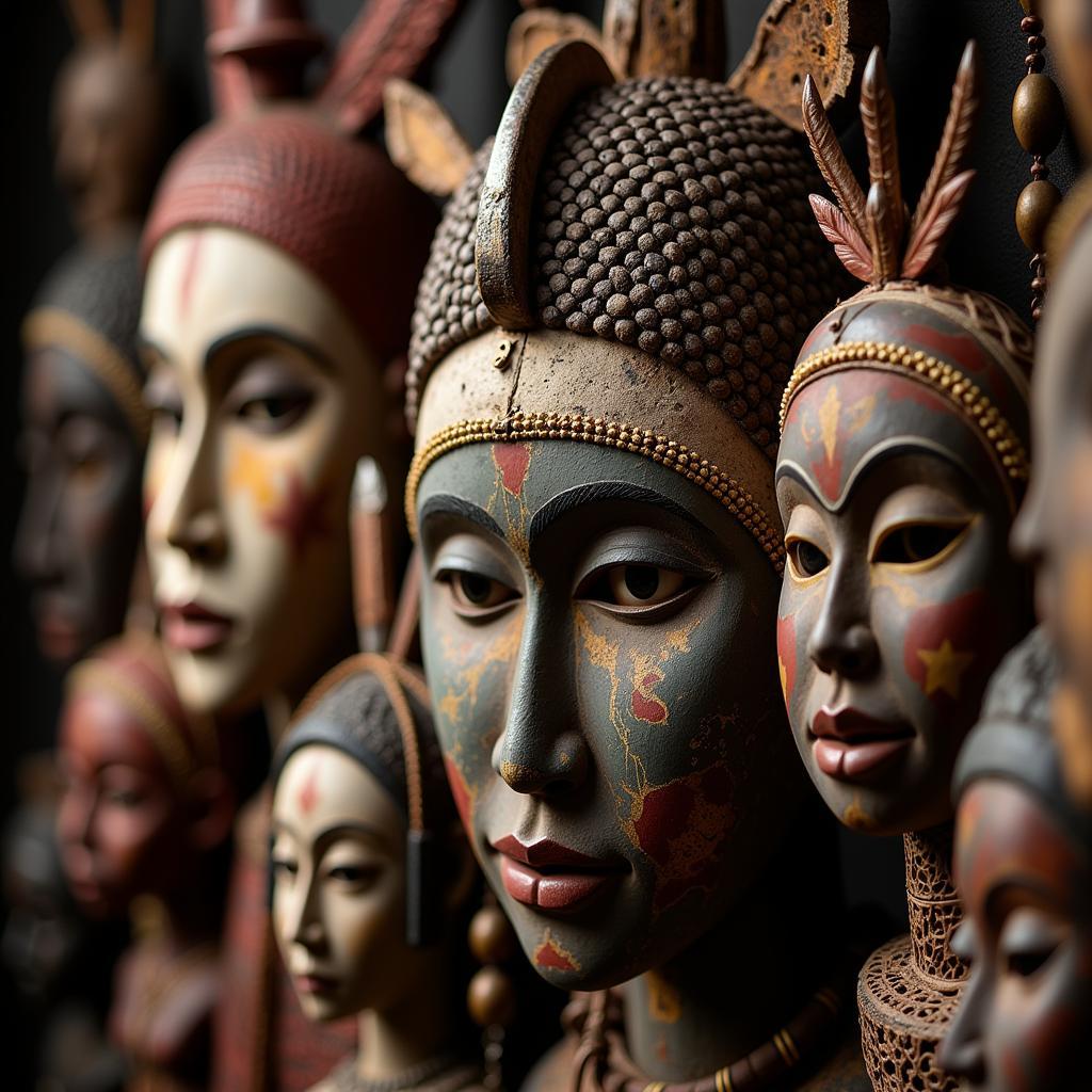 Colorful African tribal masks on display