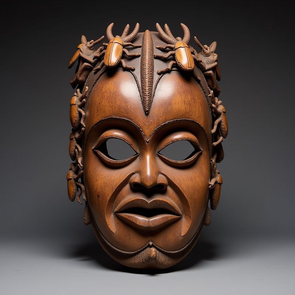 African Tribal Mask with Insect Motifs