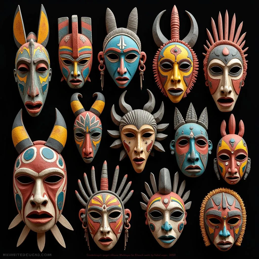 Colorful African tribal masks on display