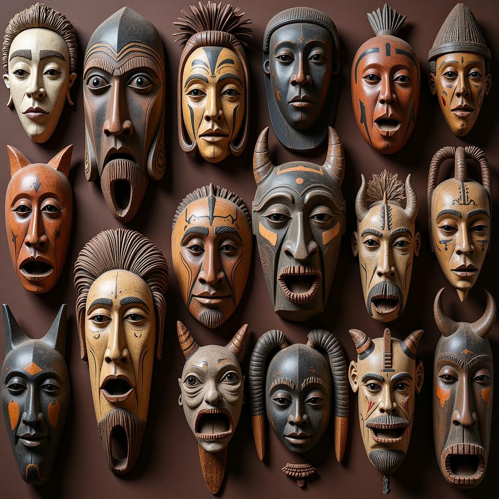 Display of colorful African masks