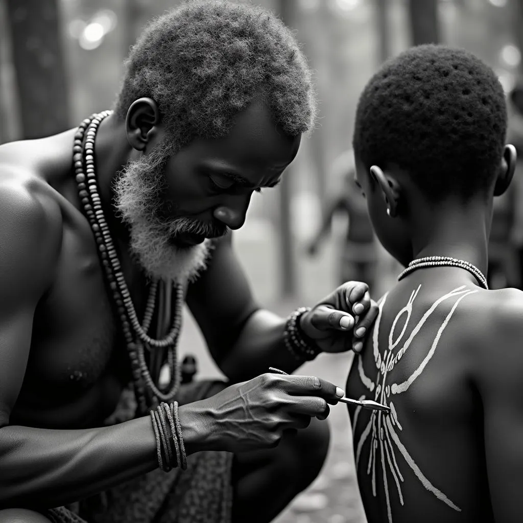 African tribal scarification ritual