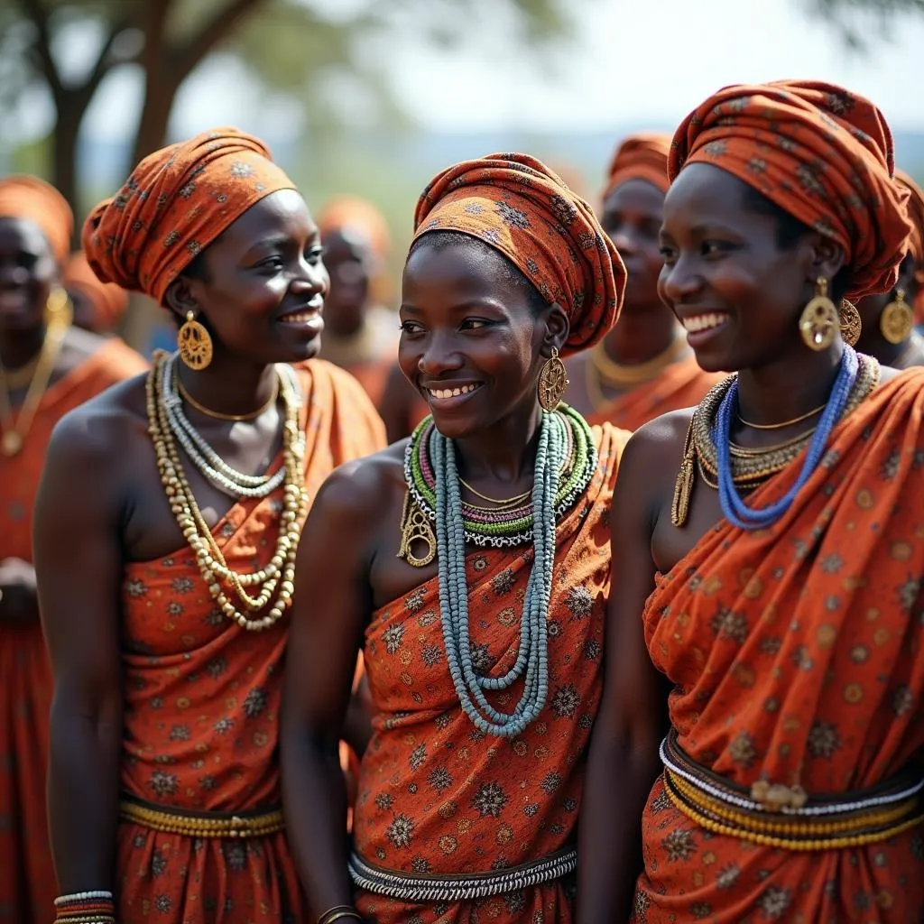 A group of African tribal women gathered in a community setting