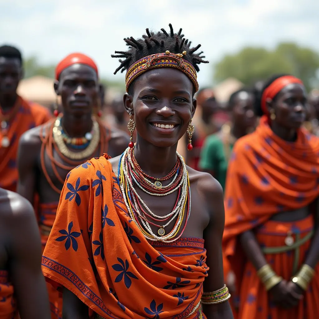 African Tribe Members Dressed in Traditional Attire