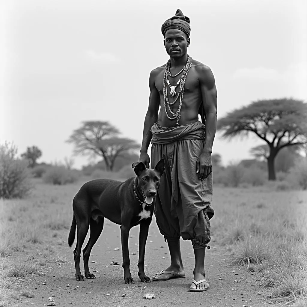 African tribesman with his dog