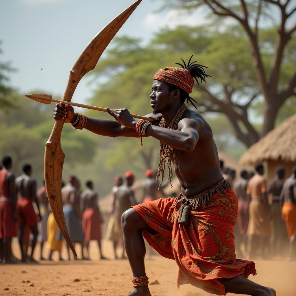 African Tribesman Throwing Javelin