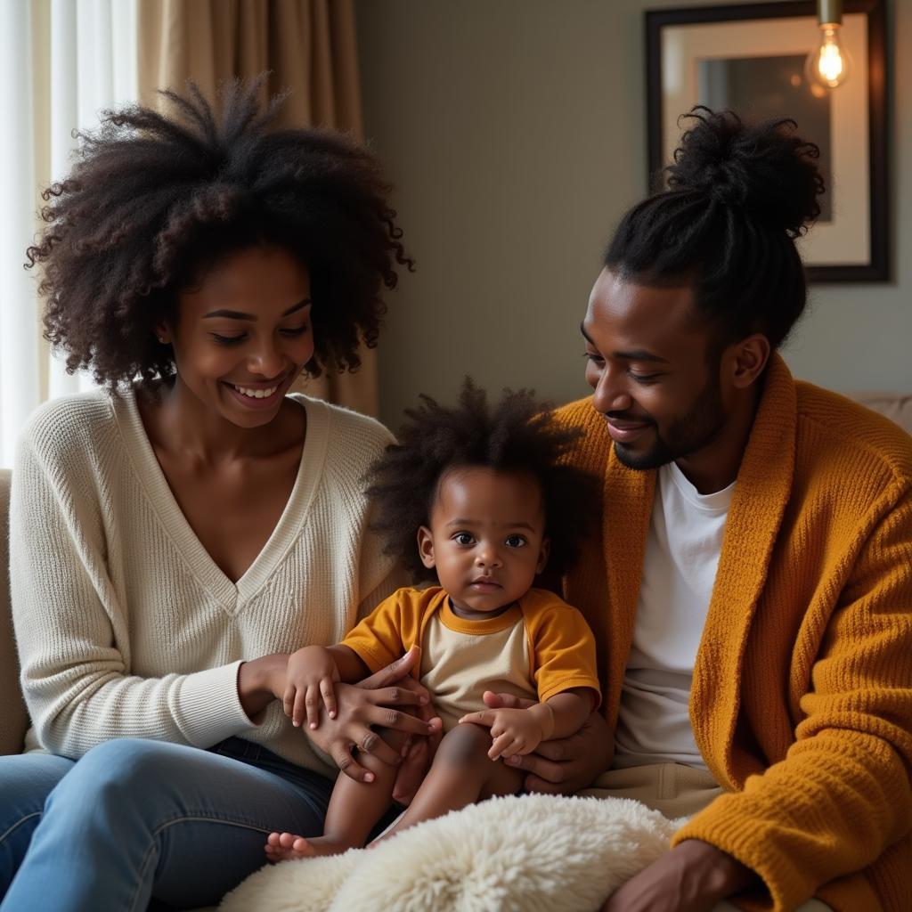 Modern African Family with Triplets