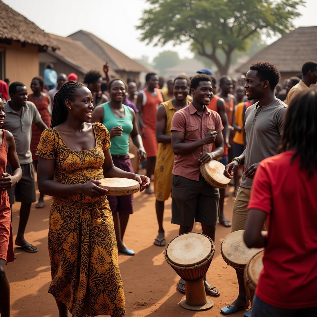 Vibrant Celebration with Music and Dance in an African Village