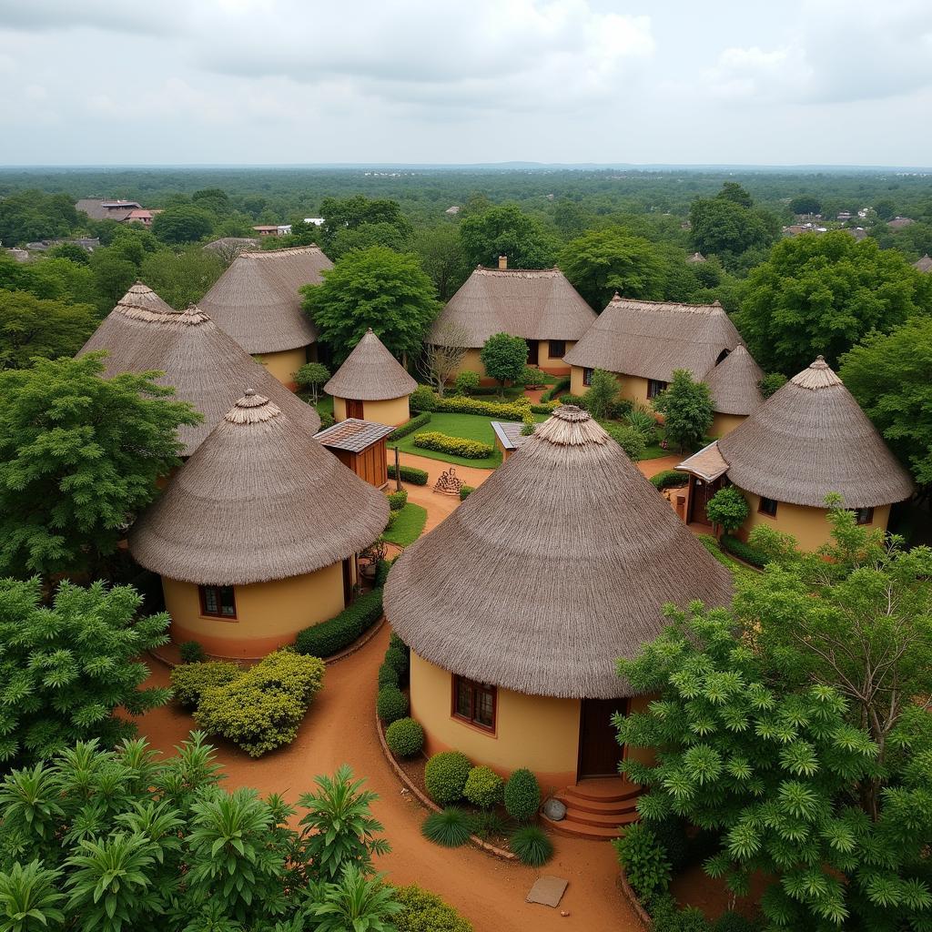 African Village Homestead with Thatched Roof Houses