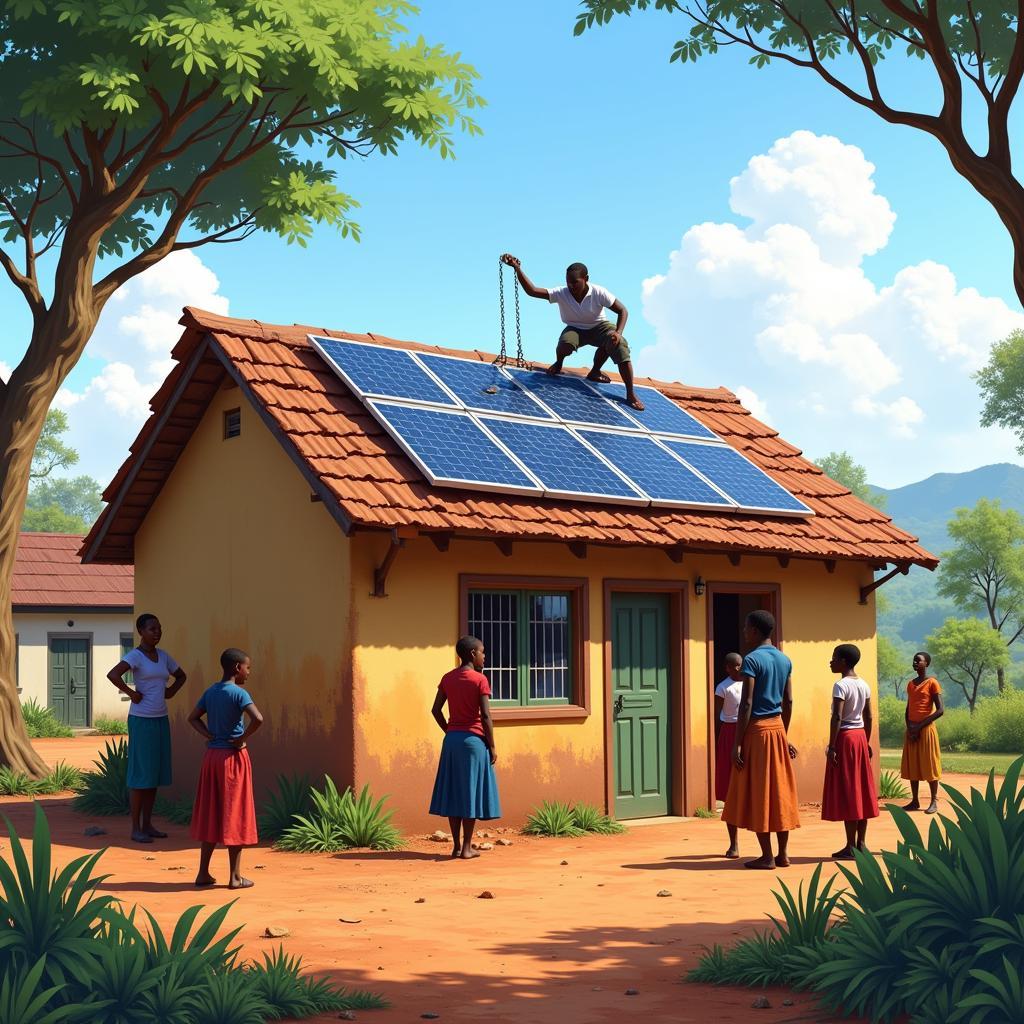 Solar Panel Installation in an African Village