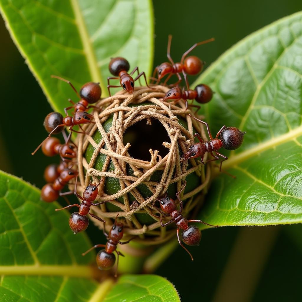 African Weaver Ants Tending to their Nest