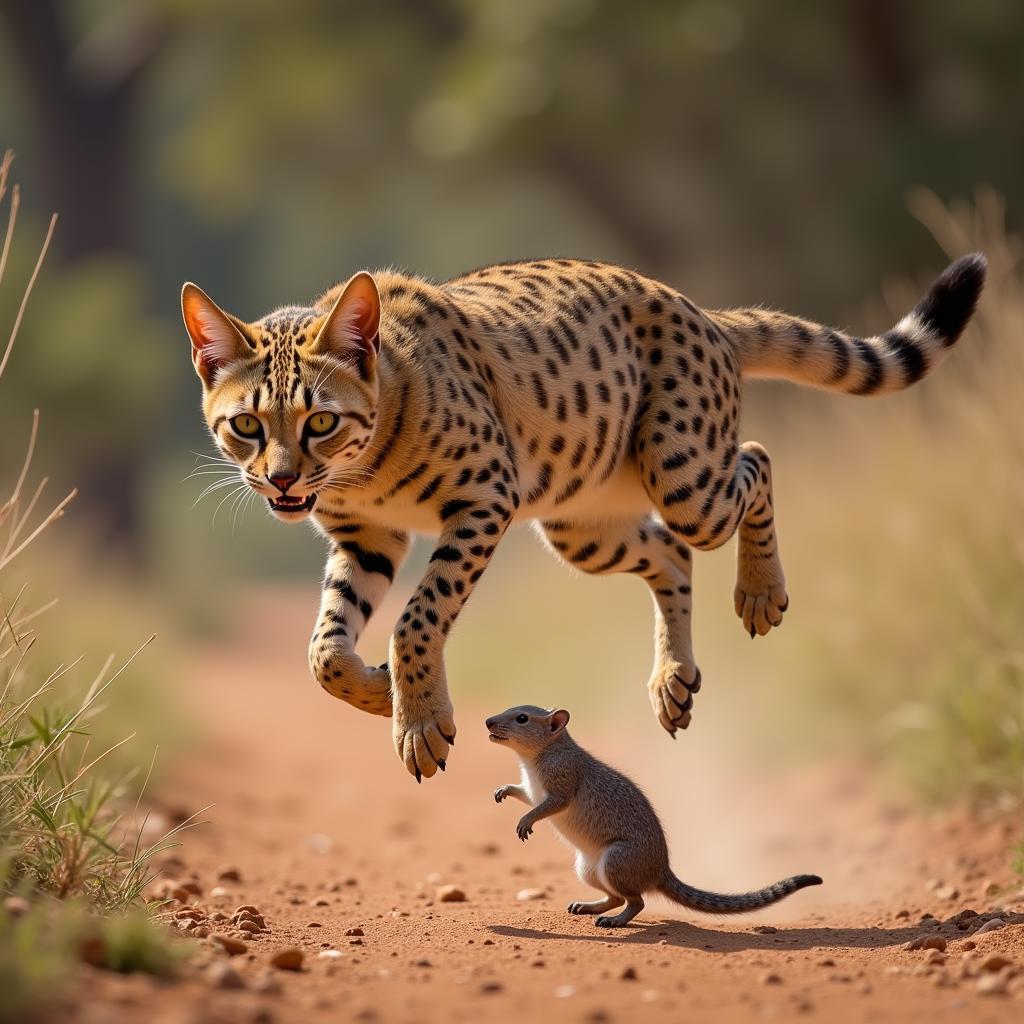 African Wild Cat Hunting Prey