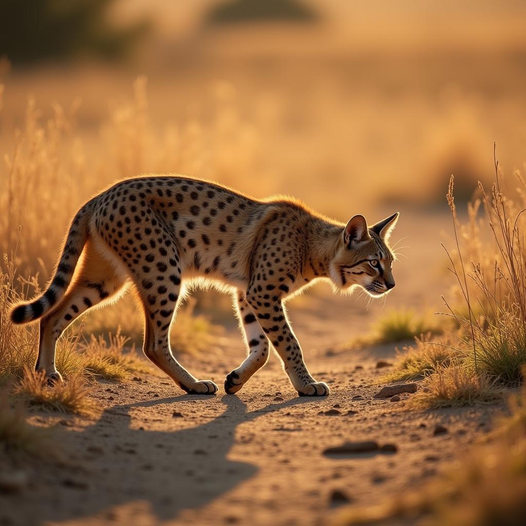 African Wild Cat in Savannah Grassland