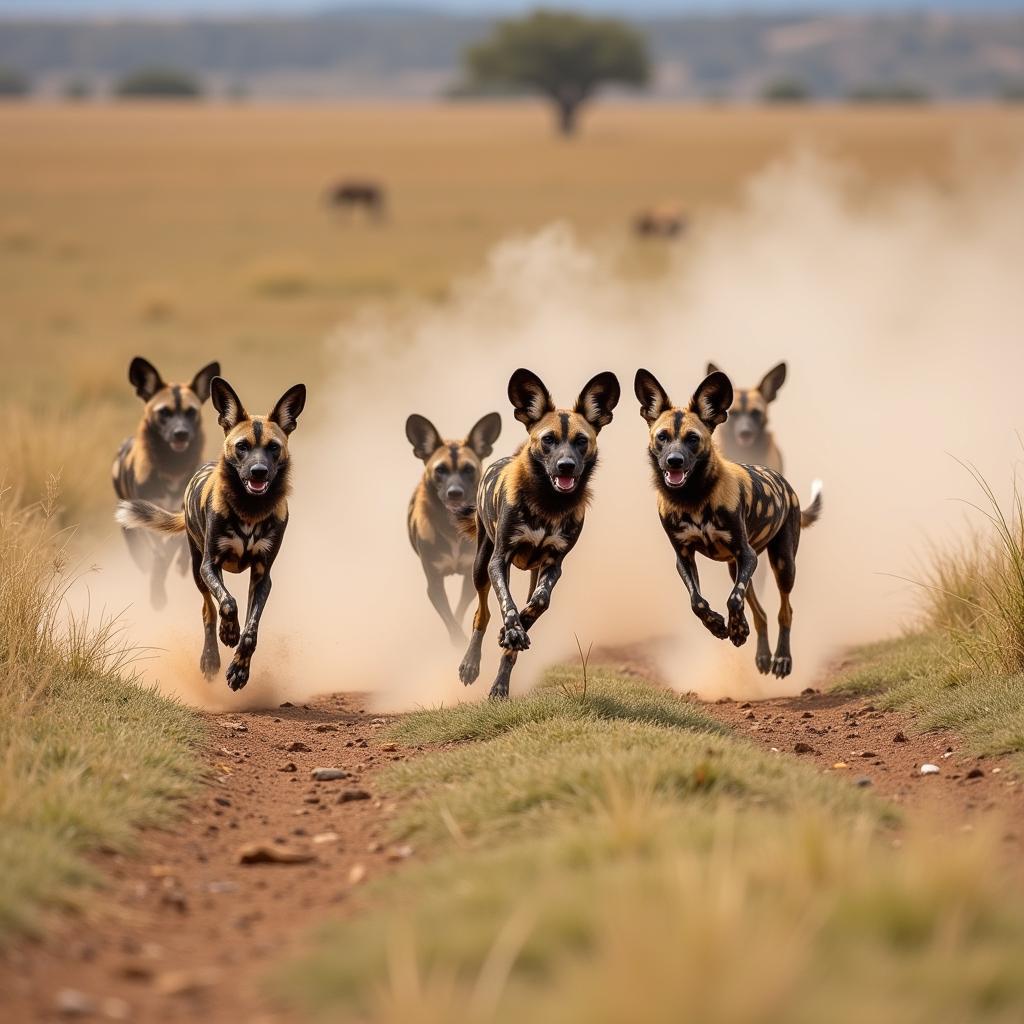 African wild dog in pursuit of gazelle