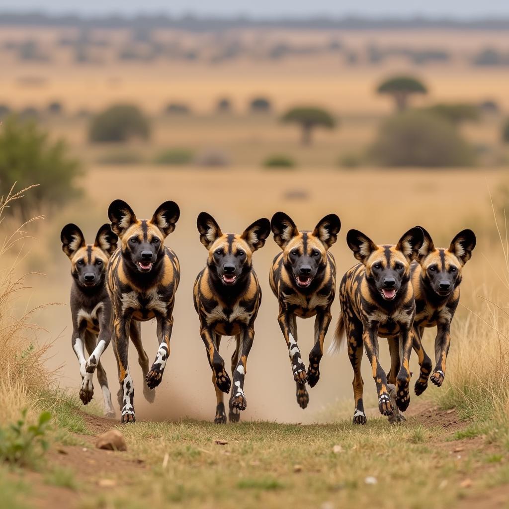 African wild dog pack hunting