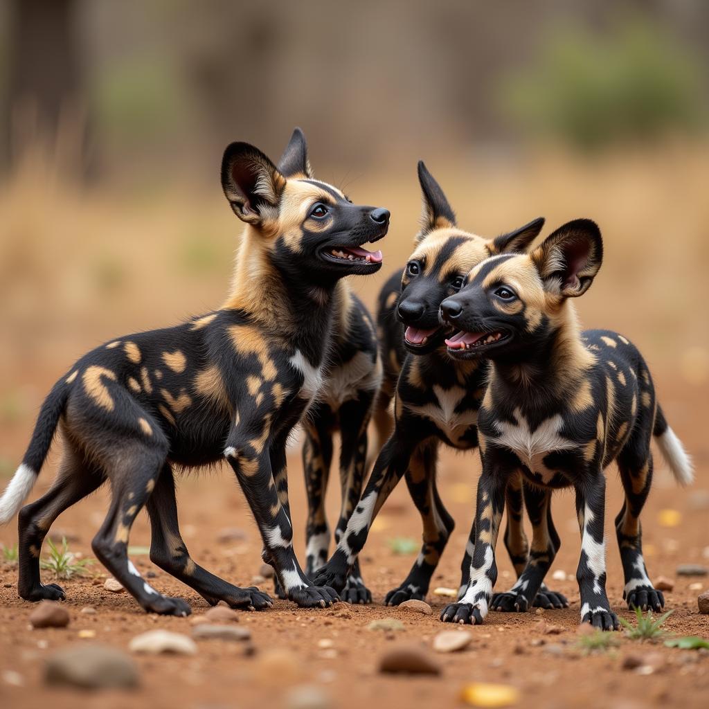 African wild dog pups playing