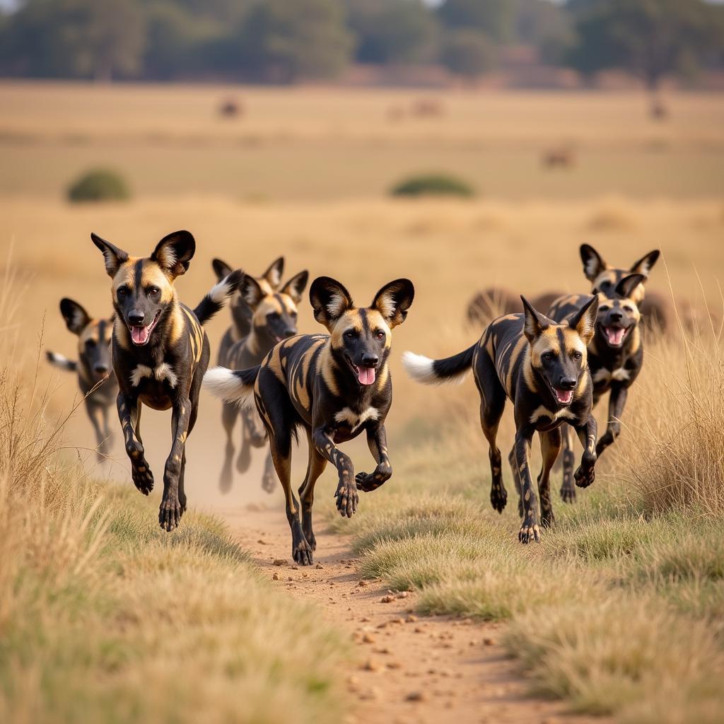 African Wild Dogs on the Hunt