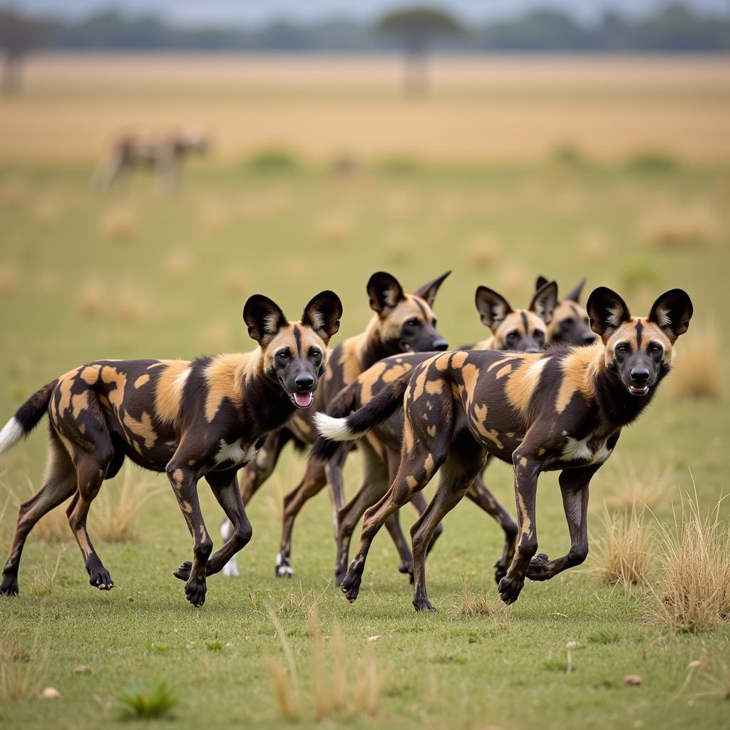 African Wild Dogs on the Savannah