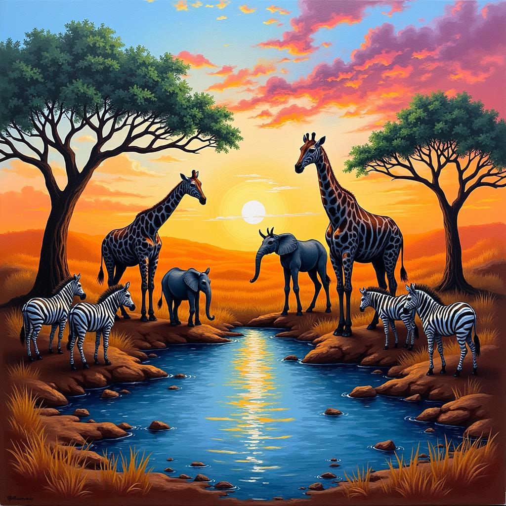 African Wildlife Canvas Painting