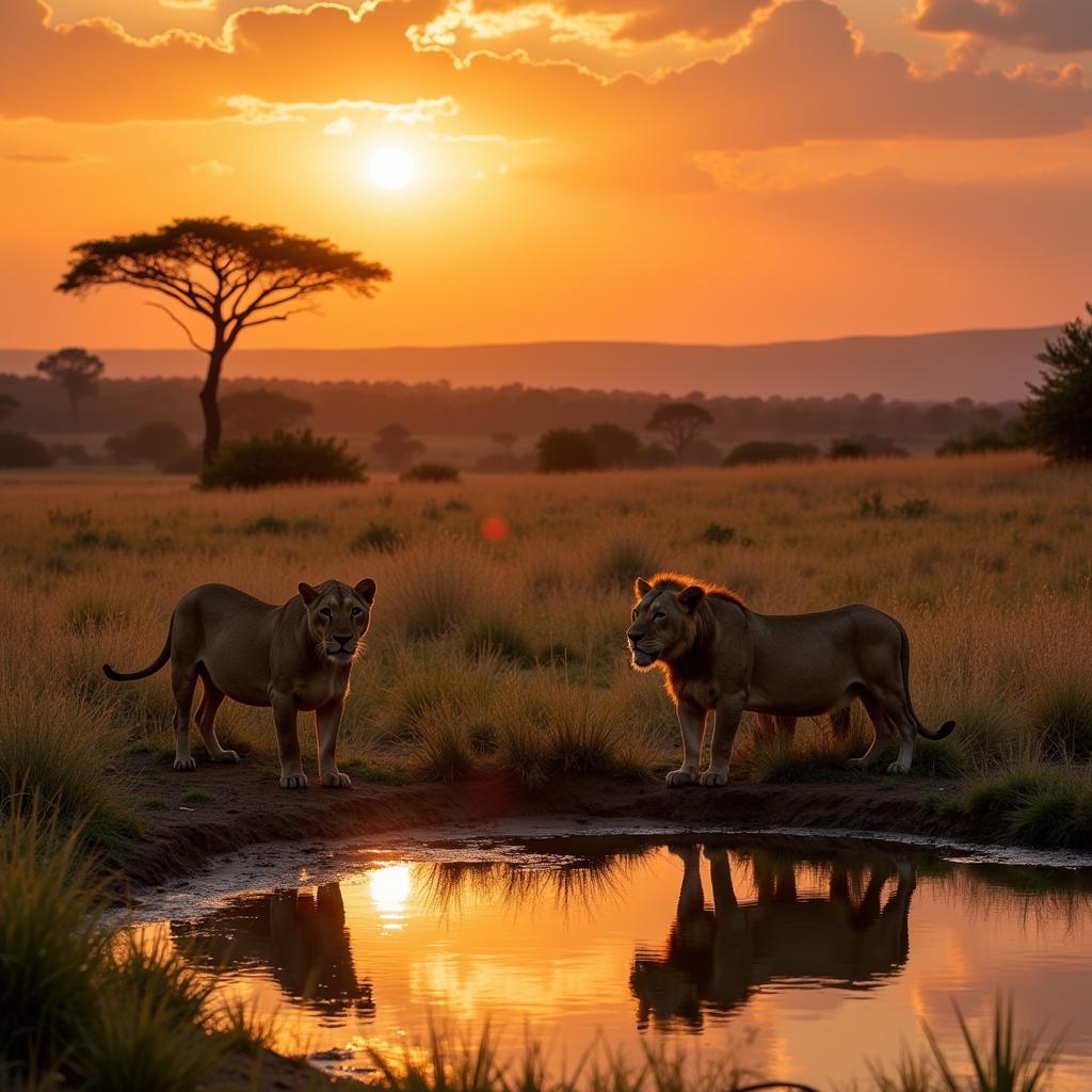 A scene from a wildlife documentary shot in Africa in 2016, featuring a pride of lions.