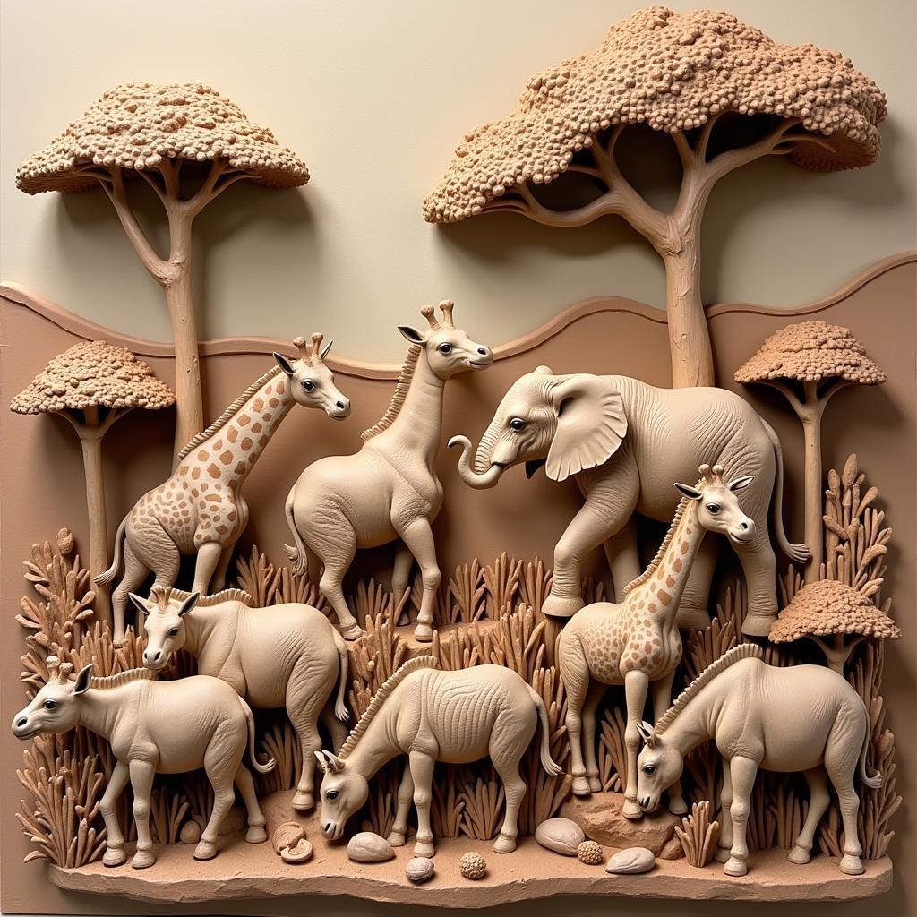 African Wildlife in Clay Drawings