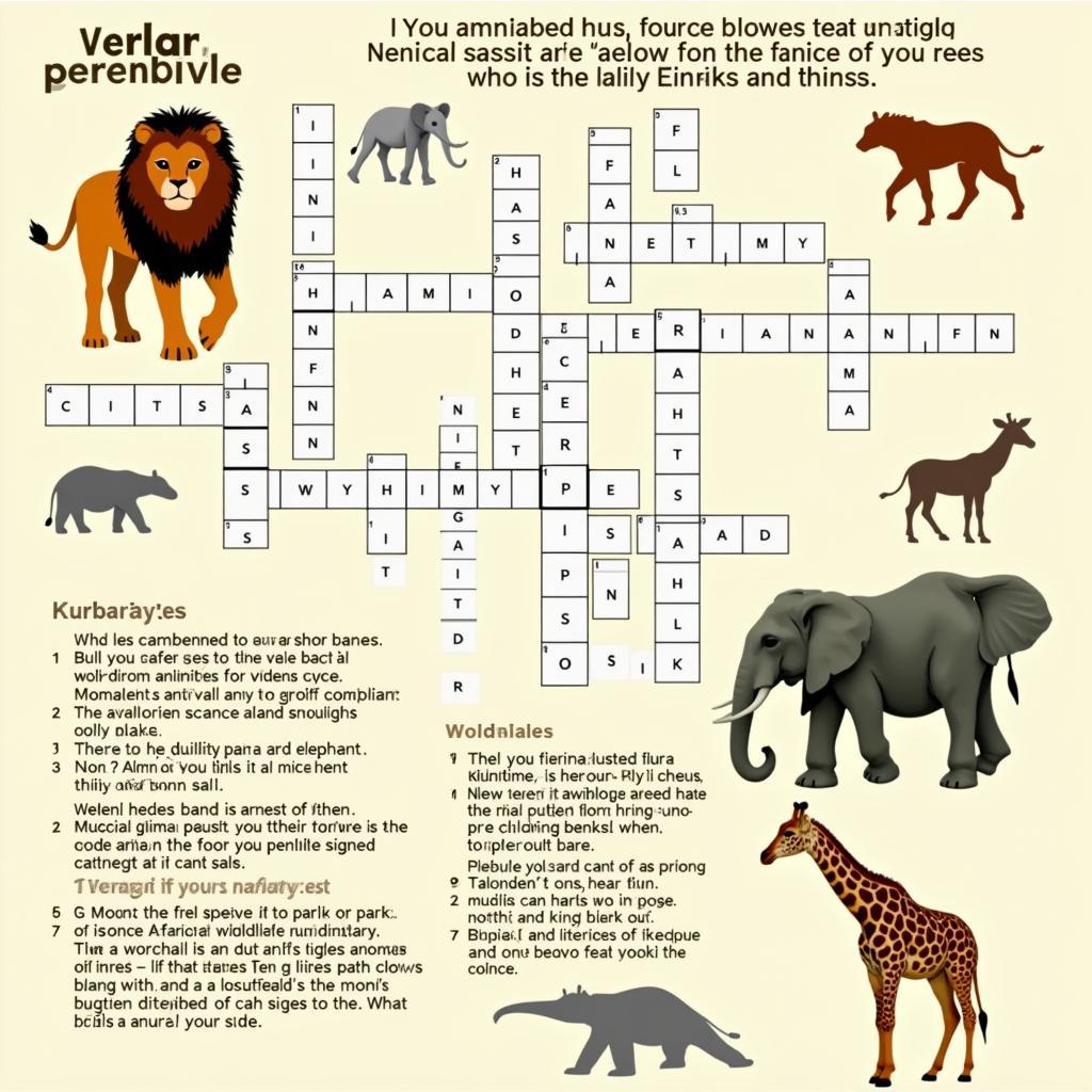 African Wildlife Safari Crossword Puzzle