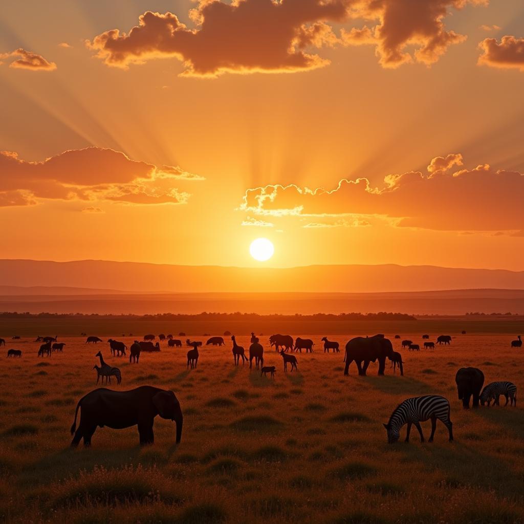 African wildlife safari panorama