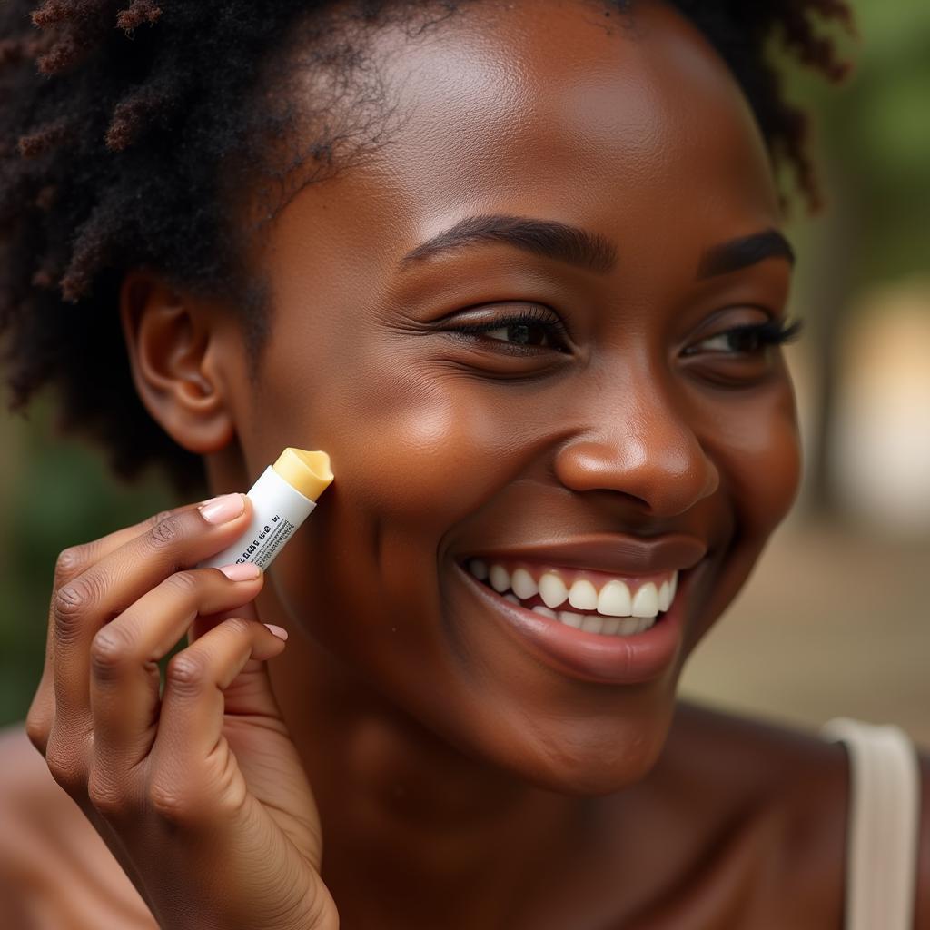 African Woman Applying Cocoa Butter Stick