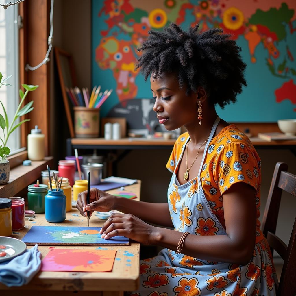 African Woman Artist Creating a Vibrant Painting in Mumbai