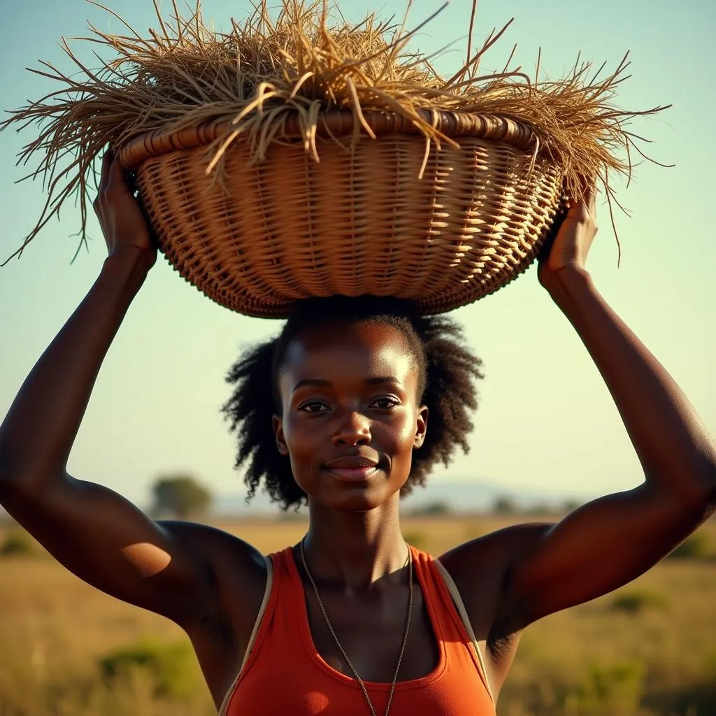 African woman carrying a basket on her head