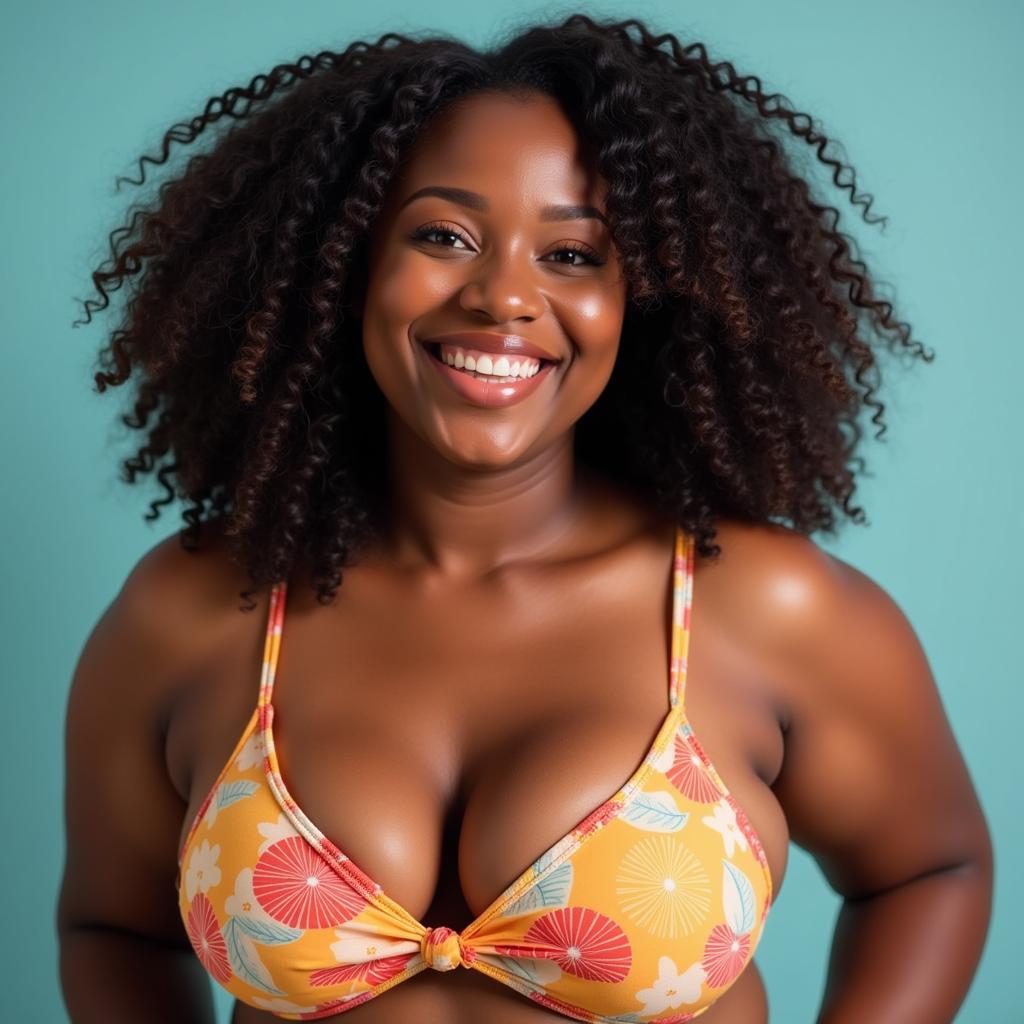 An African woman exudes confidence in a stylish bikini.