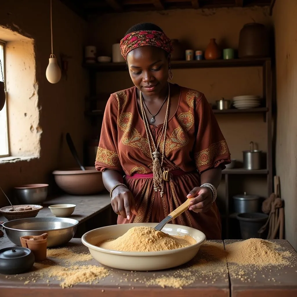 African Woman Preparing Fonio