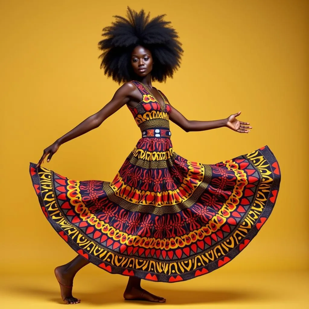 African woman dancing in traditional dress