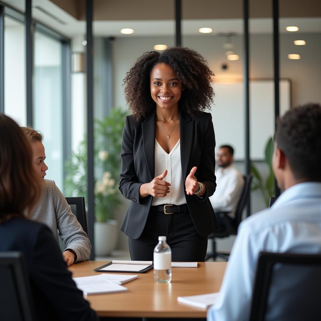 An African Woman Leading a Business Meeting in India